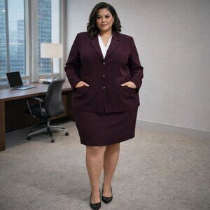 VTG Veto 2 PC Skirt Burgundy Suit Power Suit Burgundy Size 22/24W Career Office